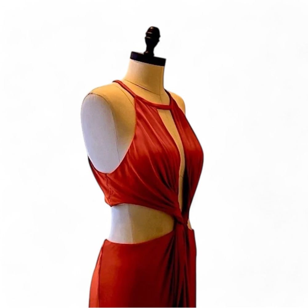 Bebe Women's Dress L Orange Cutout Twist Front Party Cocktail Vacation Dress - Picture 3 of 7